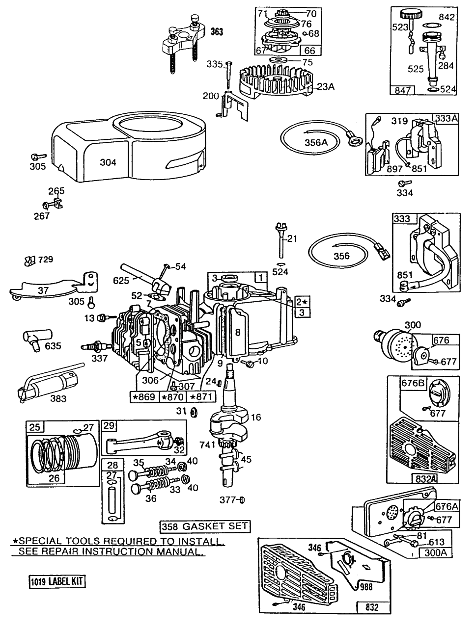 Cyl,mufflers,piston,oil Fill Diagram and Parts List for 110902-1189-XX  Briggs and Stratton Engine